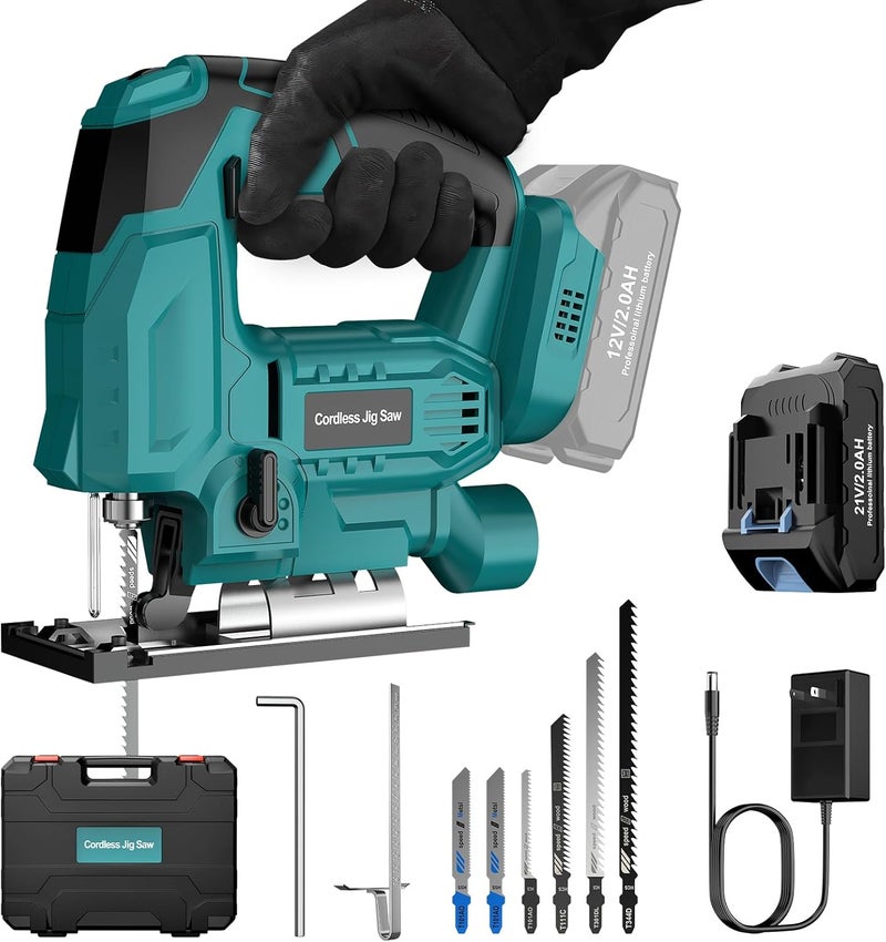 CAMXTOOL منشار كهربائي لاسلكي مع بطارية وشاحن، أداة منشار لبطارية ماكيتا 18 فولت، مع ضوء LED، سرعة متغيرة، زاوية مائلة (0°-45°)، منشار كهربائي ثلاثي الوضعيات لقطع الخشب وPVC والمعادن - Image 1